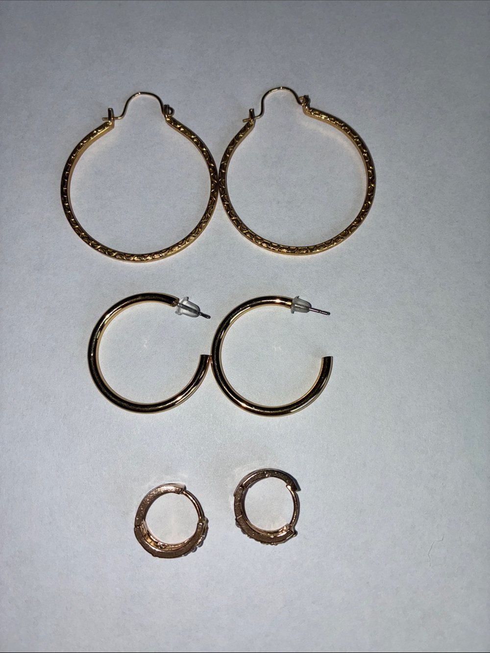 New goldtone layered Hoop earrings lot of 3 different sizes glam night out party